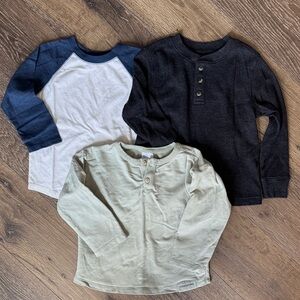 Kids Long-Sleeve Henley & Raglan Top Set - Navy, Charcoal & Sage